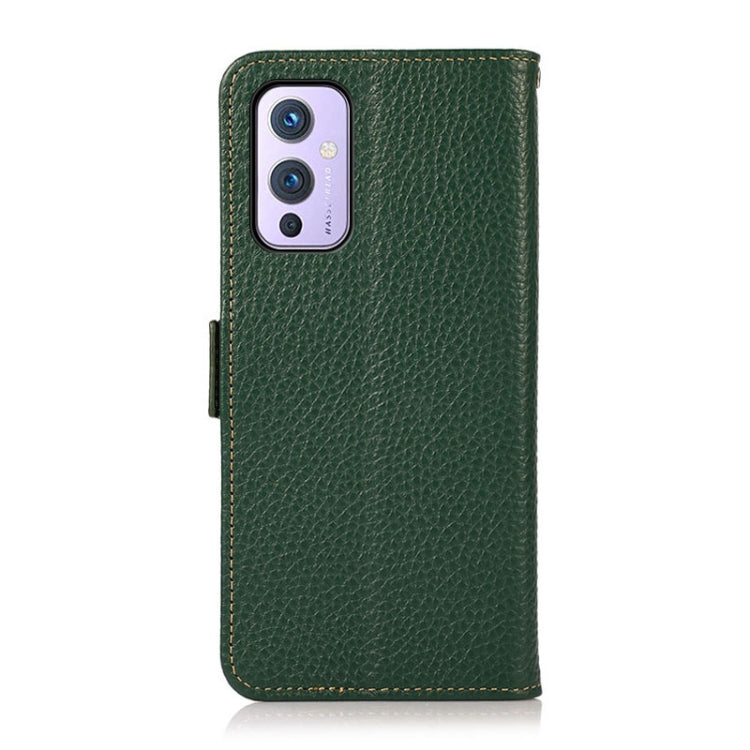For OnePlus 9 KHAZNEH Side-Magnetic Litchi Genuine Leather RFID Phone Case(Green) - OnePlus Cases by PMC TechLife | Online Shopping South Africa | PMC TechLife | Buy Now Pay Later Mobicred
