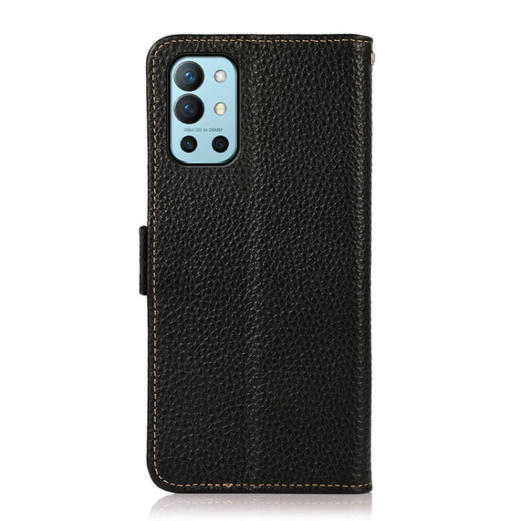 For OnePlus 9R KHAZNEH Side-Magnetic Litchi Genuine Leather RFID Phone Case(Black) - OnePlus Cases by PMC TechLife | Online Shopping South Africa | PMC TechLife | Buy Now Pay Later Mobicred