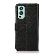For OnePlus Nord 2 5G KHAZNEH Side-Magnetic Litchi Genuine Leather RFID Phone Case(Black)