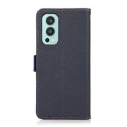 For OnePlus Nord 2 5G KHAZNEH Side-Magnetic Litchi Genuine Leather RFID Phone Case(Blue)