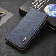 For OnePlus Nord 2 5G KHAZNEH Side-Magnetic Litchi Genuine Leather RFID Phone Case(Blue)