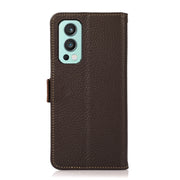 For OnePlus Nord 2 5G KHAZNEH Side-Magnetic Litchi Genuine Leather RFID Phone Case(Brown)