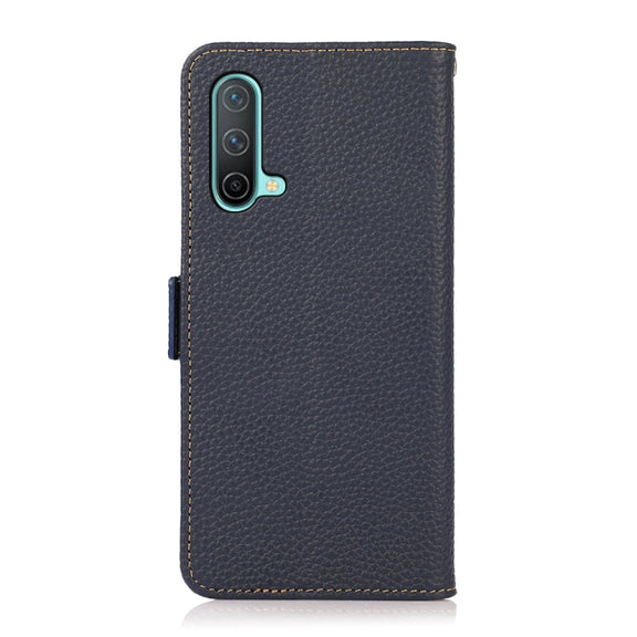 For OnePlus Nord CE 5G KHAZNEH Side-Magnetic Litchi Genuine Leather RFID Phone Case(Blue)