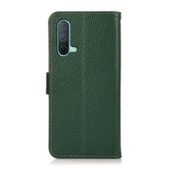 For OnePlus Nord CE 5G KHAZNEH Side-Magnetic Litchi Genuine Leather RFID Phone Case(Green)