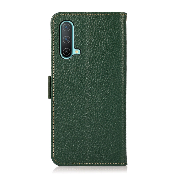 For OnePlus Nord CE 5G KHAZNEH Side-Magnetic Litchi Genuine Leather RFID Phone Case(Green)