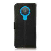 For Nokia 1.4 KHAZNEH Side-Magnetic Litchi Genuine Leather RFID Phone Case(Black)