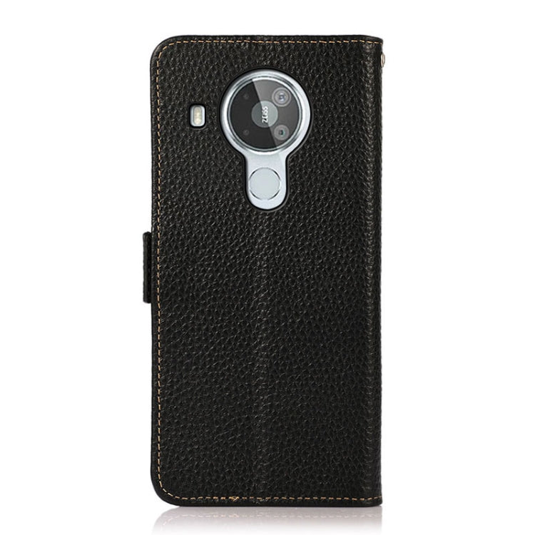 For Nokia 7.3 KHAZNEH Side-Magnetic Litchi Genuine Leather RFID Phone Case(Black)