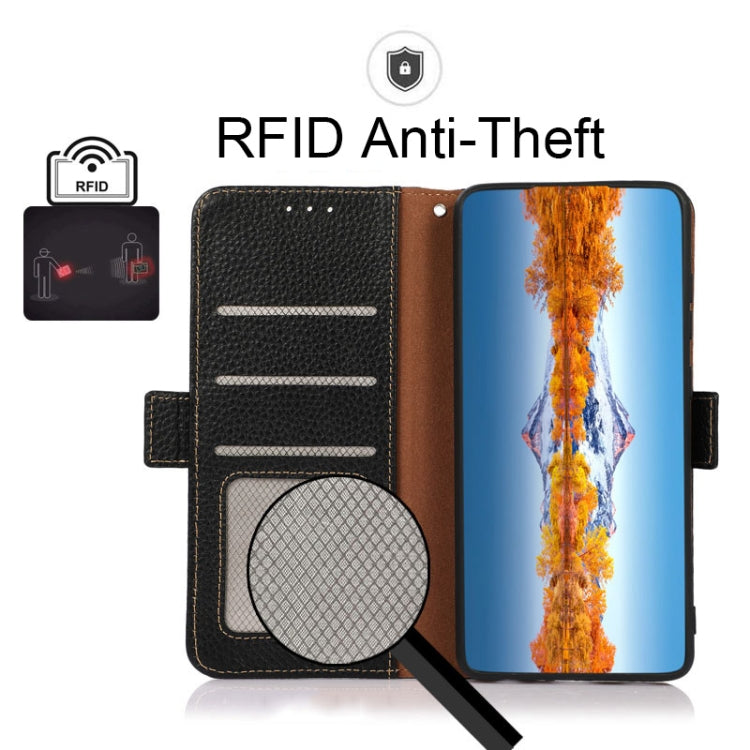 For Nokia 8 V 5G KHAZNEH Side-Magnetic Litchi Genuine Leather RFID Phone Case(Black)