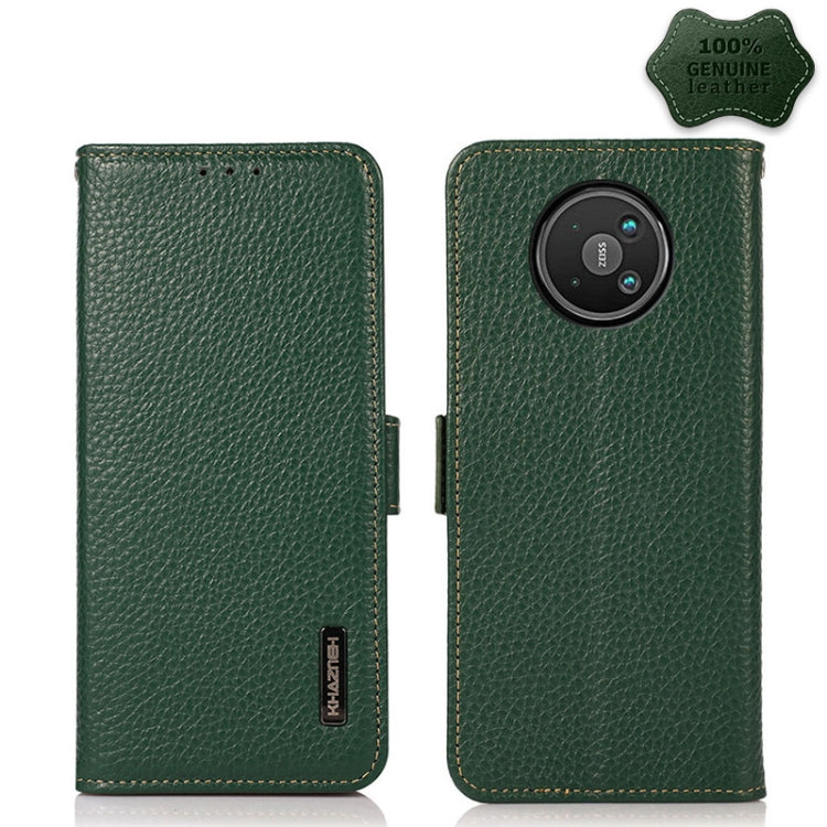 For Nokia 8 V 5G KHAZNEH Side-Magnetic Litchi Genuine Leather RFID Phone Case(Green) - Nokia Cases by PMC TechLife | Online Shopping South Africa | PMC TechLife | Buy Now Pay Later Mobicred