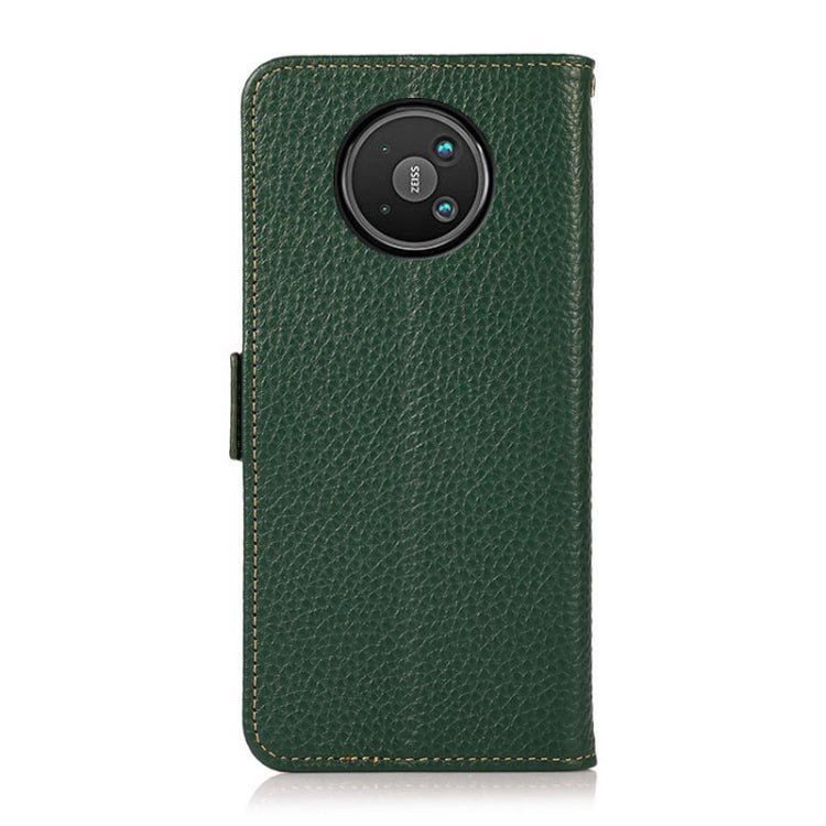 For Nokia 8 V 5G KHAZNEH Side-Magnetic Litchi Genuine Leather RFID Phone Case(Green)