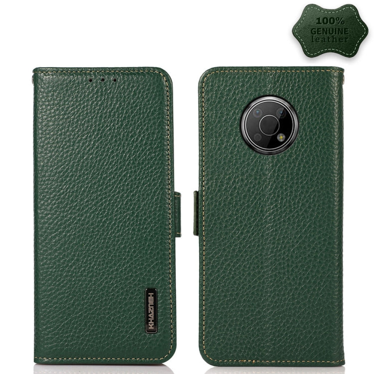 For Nokia G300 KHAZNEH Side-Magnetic Litchi Genuine Leather RFID Phone Case(Green) - Nokia Cases by PMC TechLife | Online Shopping South Africa | PMC TechLife | Buy Now Pay Later Mobicred