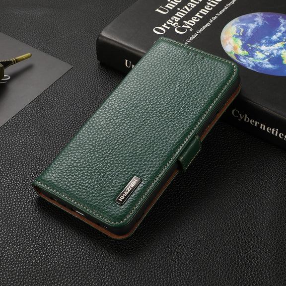 For Nokia XR20 KHAZNEH Side-Magnetic Litchi Genuine Leather RFID Phone Case(Green)