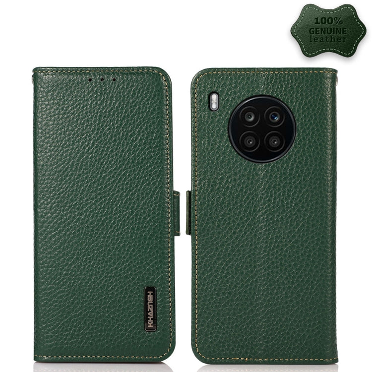 For Honor 50 Lite / Huawei nova 8i KHAZNEH Side-Magnetic Litchi Genuine Leather RFID Phone Case(Green) - Honor Cases by PMC TechLife | Online Shopping South Africa | PMC TechLife | Buy Now Pay Later Mobicred