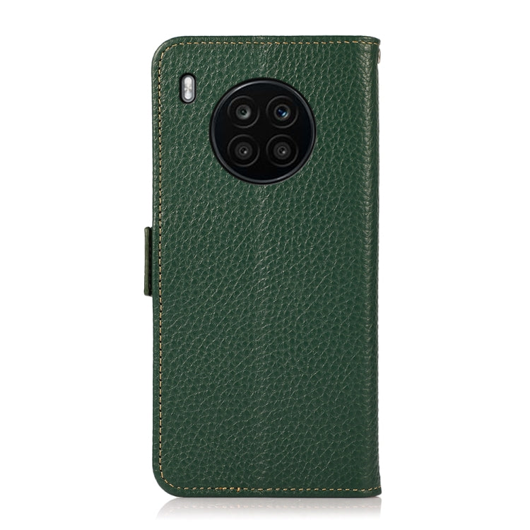 For Honor 50 Lite / Huawei nova 8i KHAZNEH Side-Magnetic Litchi Genuine Leather RFID Phone Case(Green)
