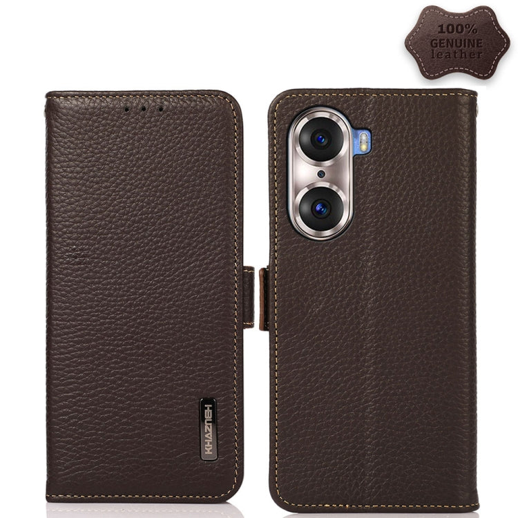 For Honor 60 Pro KHAZNEH Side-Magnetic Litchi Genuine Leather RFID Phone Case(Brown) - Honor Cases by PMC TechLife | Online Shopping South Africa | PMC TechLife | Buy Now Pay Later Mobicred