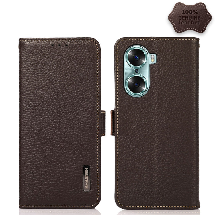 For Honor 60 KHAZNEH Side-Magnetic Litchi Genuine Leather RFID Phone Case(Brown) - Honor Cases by PMC TechLife | Online Shopping South Africa | PMC TechLife | Buy Now Pay Later Mobicred