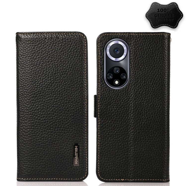 For Huawei nova 9 KHAZNEH Side-Magnetic Litchi Genuine Leather RFID Phone Case(Black) - Huawei Cases by PMC TechLife | Online Shopping South Africa | PMC TechLife | Buy Now Pay Later Mobicred