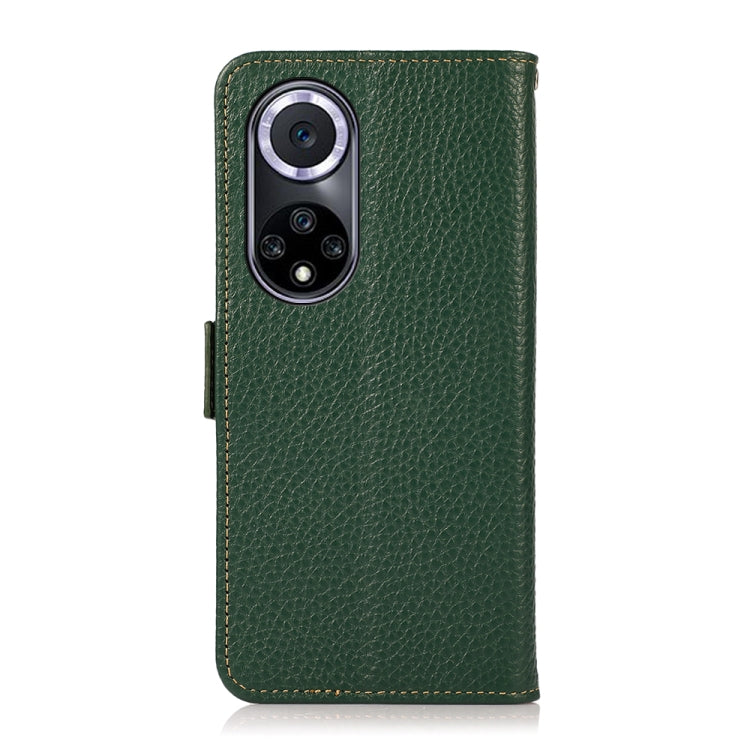 For Huawei nova 9 KHAZNEH Side-Magnetic Litchi Genuine Leather RFID Phone Case(Green) - Huawei Cases by PMC TechLife | Online Shopping South Africa | PMC TechLife | Buy Now Pay Later Mobicred
