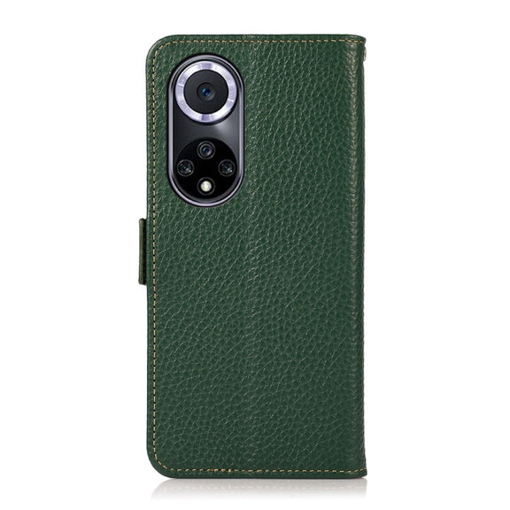 For Huawei nova 9 KHAZNEH Side-Magnetic Litchi Genuine Leather RFID Phone Case(Green)