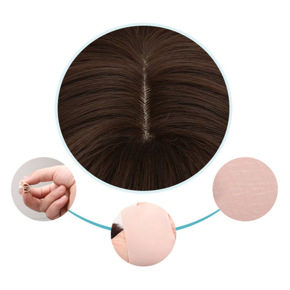 Air Bangs Fluffy Corn Blanching Water Ripple Long Curly Hair Wig Rose Net Headgear for Women(Light Brown)