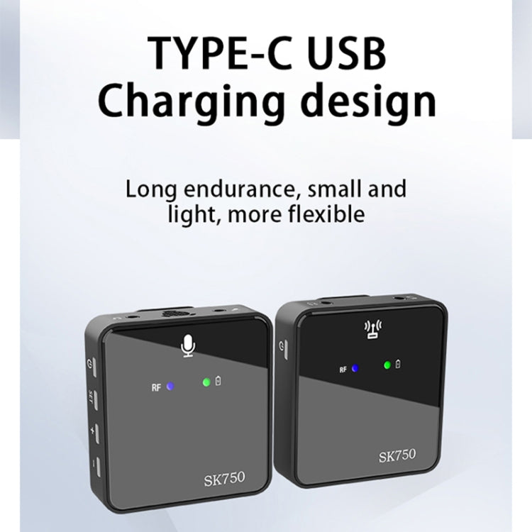 SK750 Type-C Charging One for One Wireless Lavalier Mini Microphone(Black) - Microphone by PMC TechLife | Online Shopping South Africa | PMC TechLife | Buy Now Pay Later Mobicred