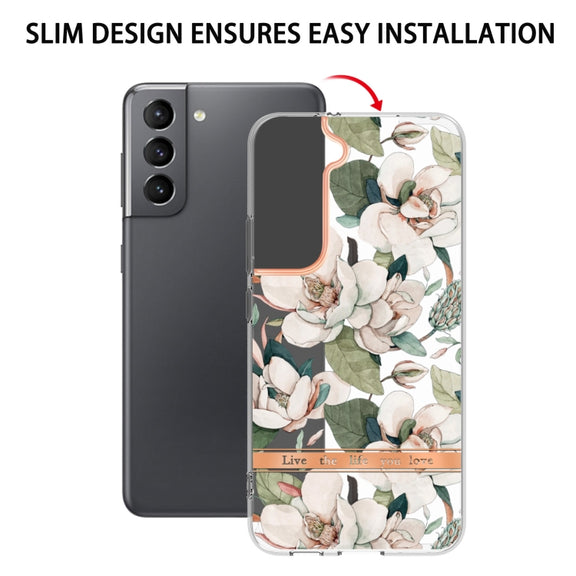 For Samsung Galaxy S22+ Flowers and Plants Series IMD TPU Phone Case(Green Gardenia)