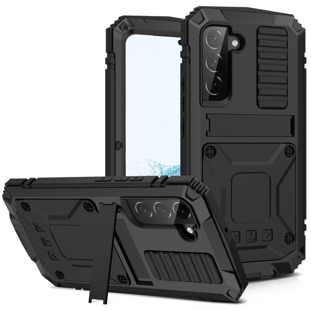 For Samsung Galaxy S22 5G R-JUST Metal + Silicone Holder Phone Case(Black)