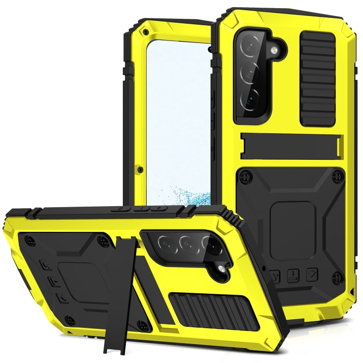 For Samsung Galaxy S22 5G R-JUST Metal + Silicone Holder Phone Case(Yellow) - Galaxy S22 5G Cases by R-JUST | Online Shopping South Africa | PMC TechLife | Buy Now Pay Later Mobicred