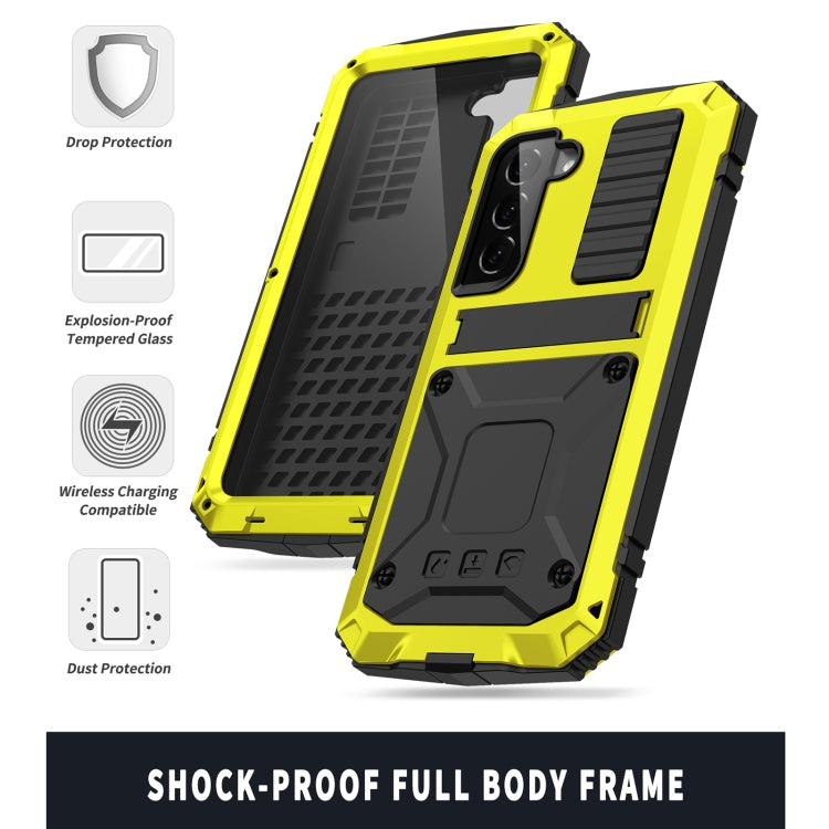 For Samsung Galaxy S22 5G R-JUST Metal + Silicone Holder Phone Case(Yellow) - Galaxy S22 5G Cases by R-JUST | Online Shopping South Africa | PMC TechLife | Buy Now Pay Later Mobicred