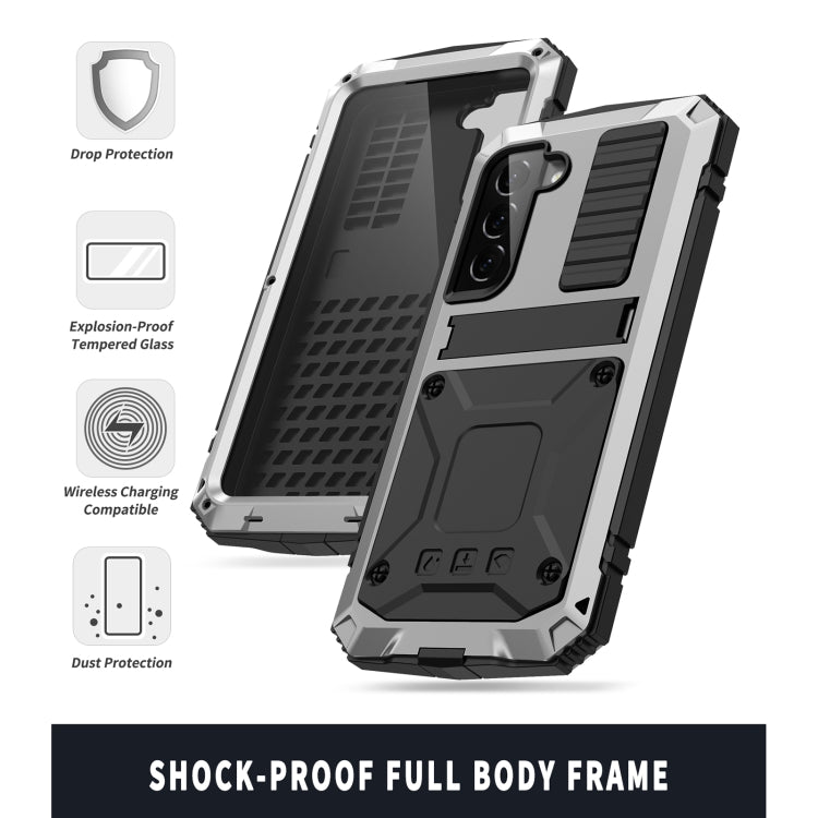 For Samsung Galaxy S22+ 5G R-JUST Metal + Silicone Holder Phone Case(Silver) - Galaxy S22+ 5G Cases by R-JUST | Online Shopping South Africa | PMC TechLife | Buy Now Pay Later Mobicred