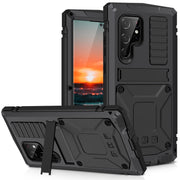 For Samsung Galaxy S22 Ultra 5G R-JUST Metal + Silicone Holder Phone Case(Black)