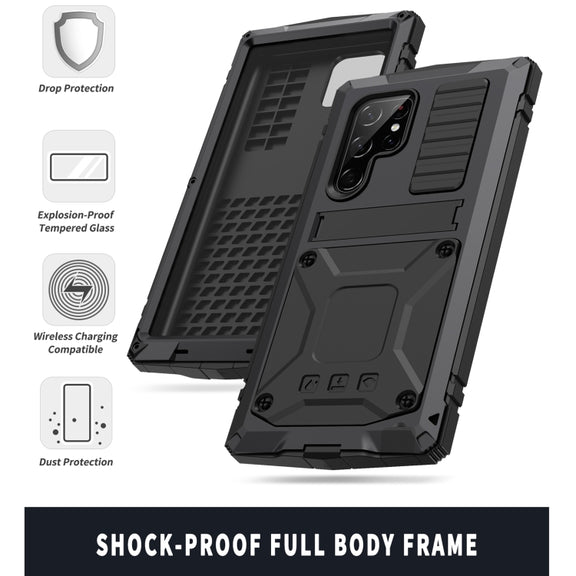 For Samsung Galaxy S22 Ultra 5G R-JUST Metal + Silicone Holder Phone Case(Black)