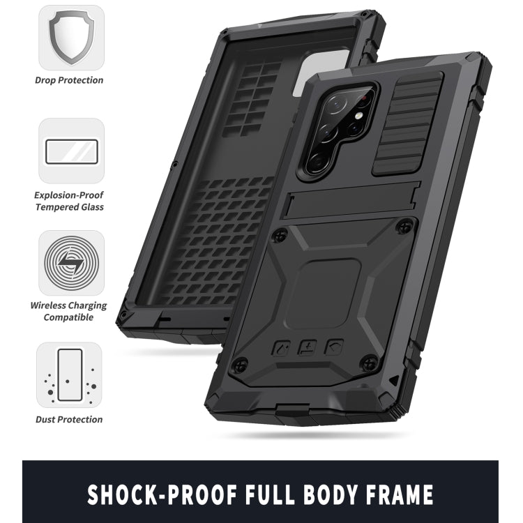 For Samsung Galaxy S22 Ultra 5G R-JUST Metal + Silicone Holder Phone Case(Black)