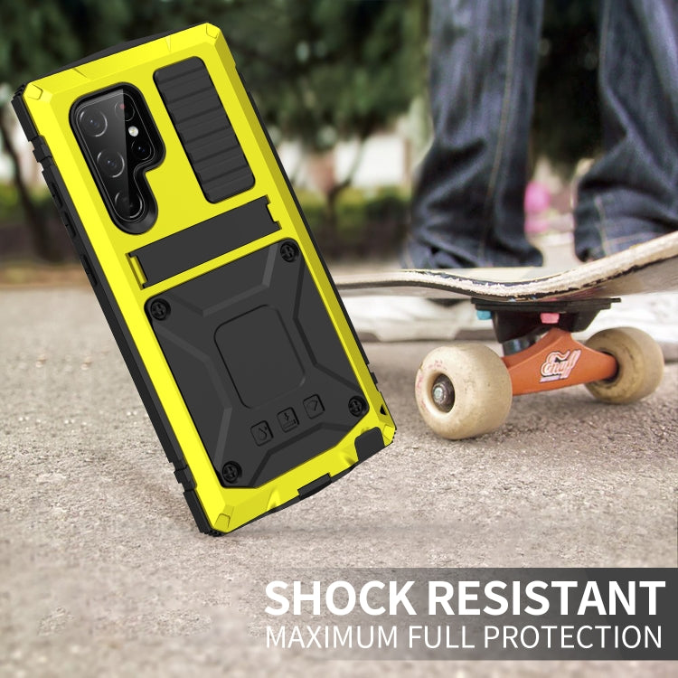 For Samsung Galaxy S22 Ultra 5G R-JUST Metal + Silicone Holder Phone Case(Yellow)