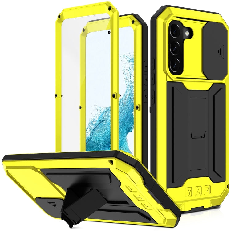 For Samsung Galaxy S22 5G R-JUST Sliding Camera Metal + Silicone Holder Phone Case(Yellow) - Galaxy S22 5G Cases by R-JUST | Online Shopping South Africa | PMC TechLife | Buy Now Pay Later Mobicred