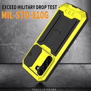 For Samsung Galaxy S22 5G R-JUST Sliding Camera Metal + Silicone Holder Phone Case(Yellow)