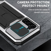 For Samsung Galaxy S22 5G R-JUST Sliding Camera Metal + Silicone Holder Phone Case(Silver)