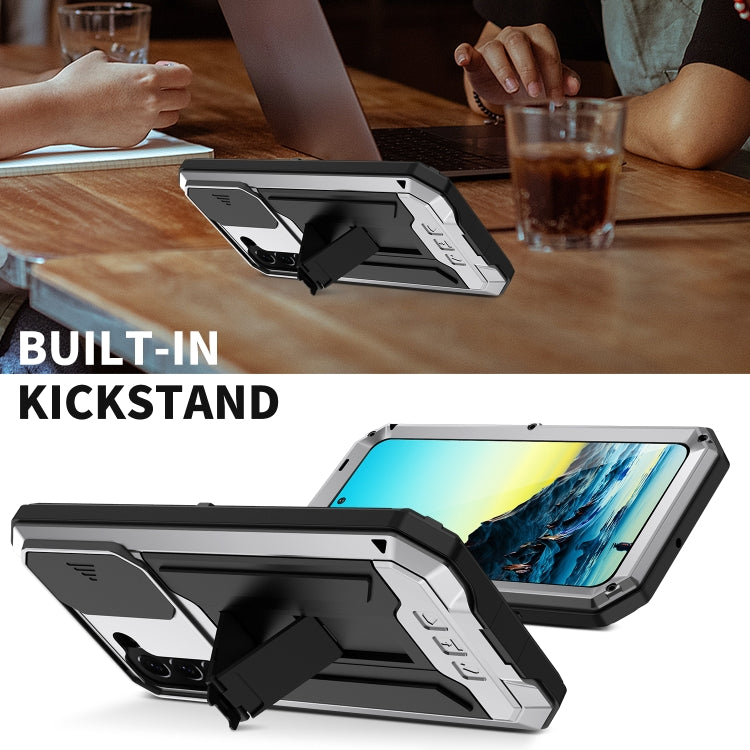 For Samsung Galaxy S22 5G R-JUST Sliding Camera Metal + Silicone Holder Phone Case(Silver) - free shipping - PMC TechLife - Order now!