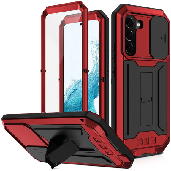 For Samsung Galaxy S22+ 5G R-JUST Sliding Camera Metal + Silicone Holder Phone Case(Red)