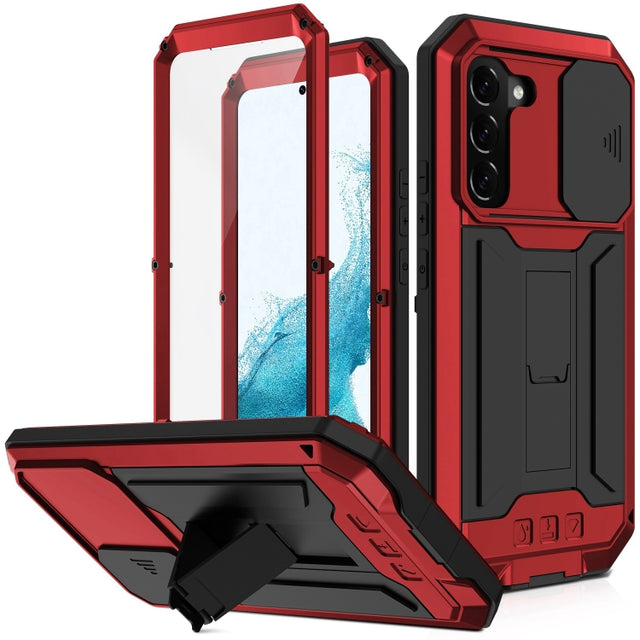 For Samsung Galaxy S22+ 5G R-JUST Sliding Camera Metal + Silicone Holder Phone Case(Red)