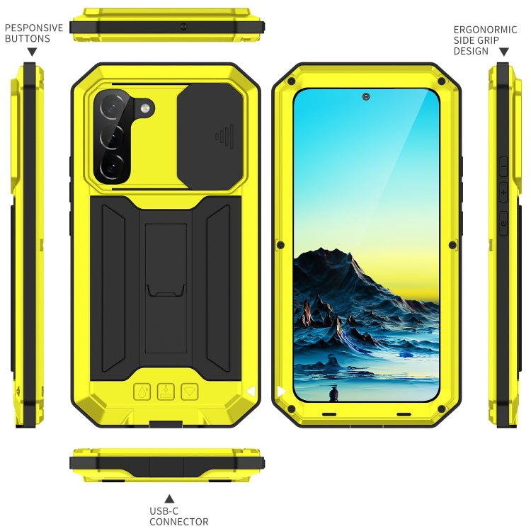 For Samsung Galaxy S22+ 5G R-JUST Sliding Camera Metal + Silicone Holder Phone Case(Yellow) - free shipping - PMC TechLife - Order now!