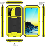 For Samsung Galaxy S22+ 5G R-JUST Sliding Camera Metal + Silicone Holder Phone Case(Yellow)