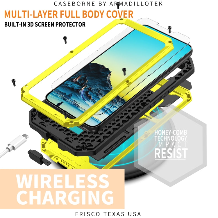 For Samsung Galaxy S22+ 5G R-JUST Sliding Camera Metal + Silicone Holder Phone Case(Yellow) - free shipping - PMC TechLife - Order now!