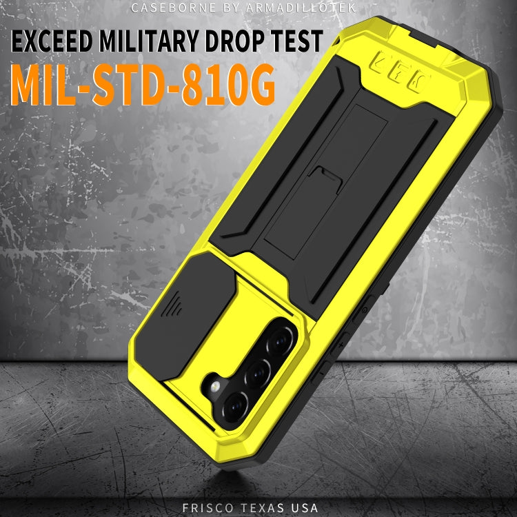 For Samsung Galaxy S22+ 5G R-JUST Sliding Camera Metal + Silicone Holder Phone Case(Yellow) - free shipping - PMC TechLife - Order now!