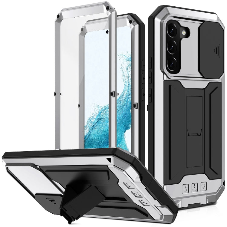 For Samsung Galaxy S22+ 5G R-JUST Sliding Camera Metal + Silicone Holder Phone Case(Silver) - Galaxy S22+ 5G Cases by R-JUST | Online Shopping South Africa | PMC TechLife | Buy Now Pay Later Mobicred