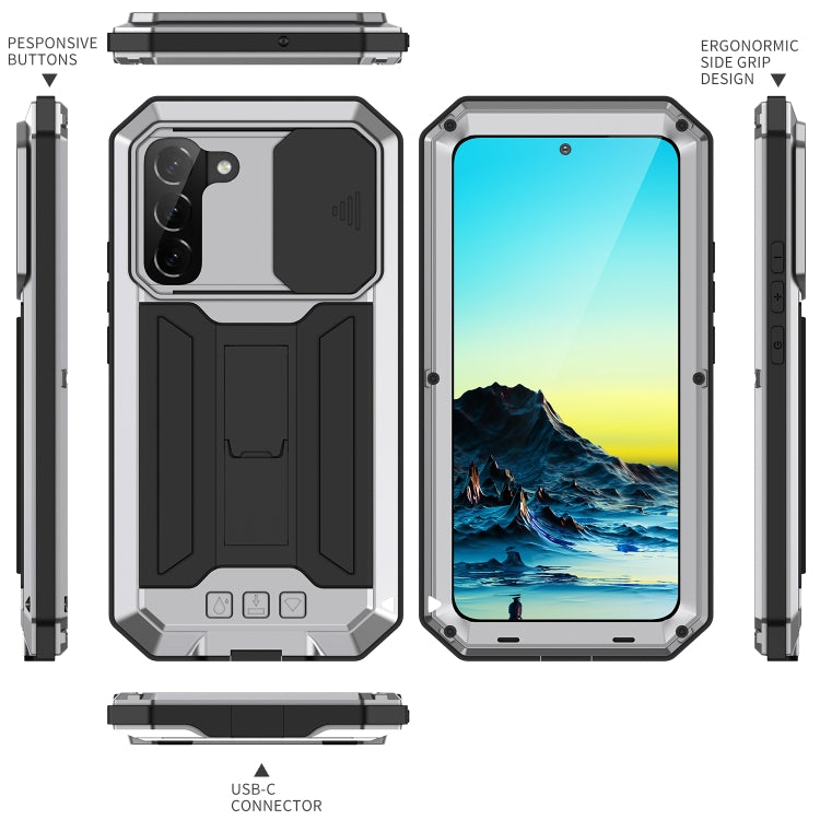 For Samsung Galaxy S22+ 5G R-JUST Sliding Camera Metal + Silicone Holder Phone Case(Silver) - Galaxy S22+ 5G Cases by R-JUST | Online Shopping South Africa | PMC TechLife | Buy Now Pay Later Mobicred