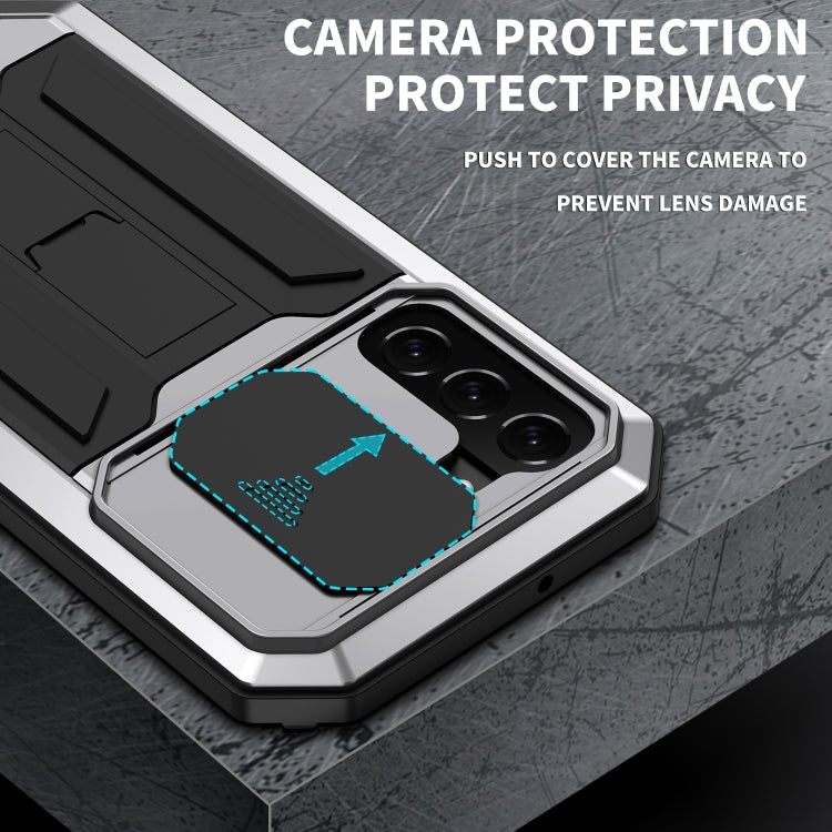 For Samsung Galaxy S22+ 5G R-JUST Sliding Camera Metal + Silicone Holder Phone Case(Silver)