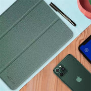 For iPad Mini 5 / 4 Mutural Exquisite Series Cloth Texture PU+TPU Leather Case with 3-Fold Holder & Pen Slot & Sleep & Wake-up Function(Green)