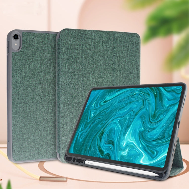 For  iPad 9.7 Mutural Exquisite Series Cloth Texture PU+TPU Leather Case with 3-Fold Holder & Pen Slot & Sleep & Wake-up Function(Green) - free shipping - PMC Jewellery - Order now!