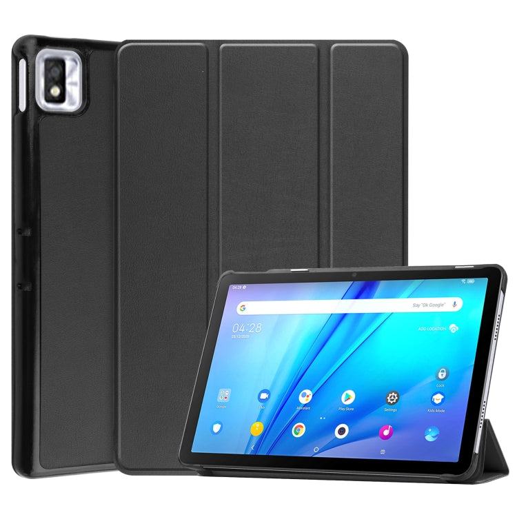 For TCL Tab 10s Three-folding Holder Custer Texture Leather Tablet Case(Black) - Others by PMC TechLife | Online Shopping South Africa | PMC TechLife | Buy Now Pay Later Mobicred